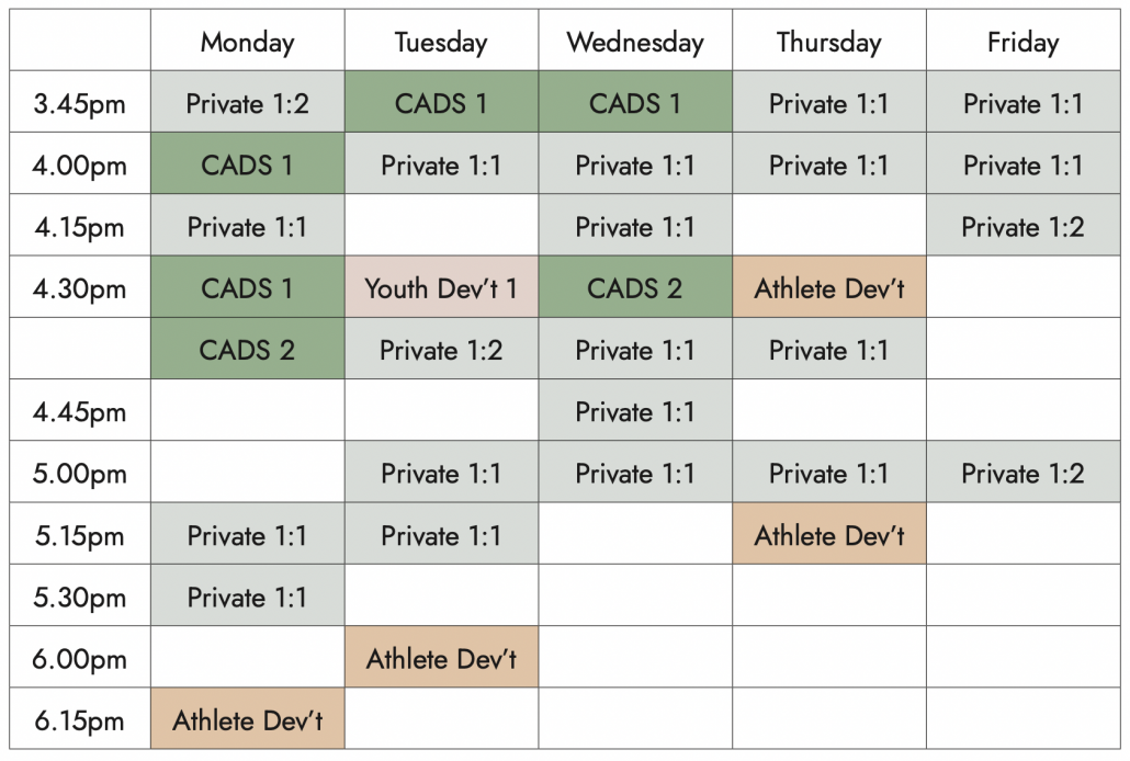 CADS Kids, Youth, Athletic Timetable